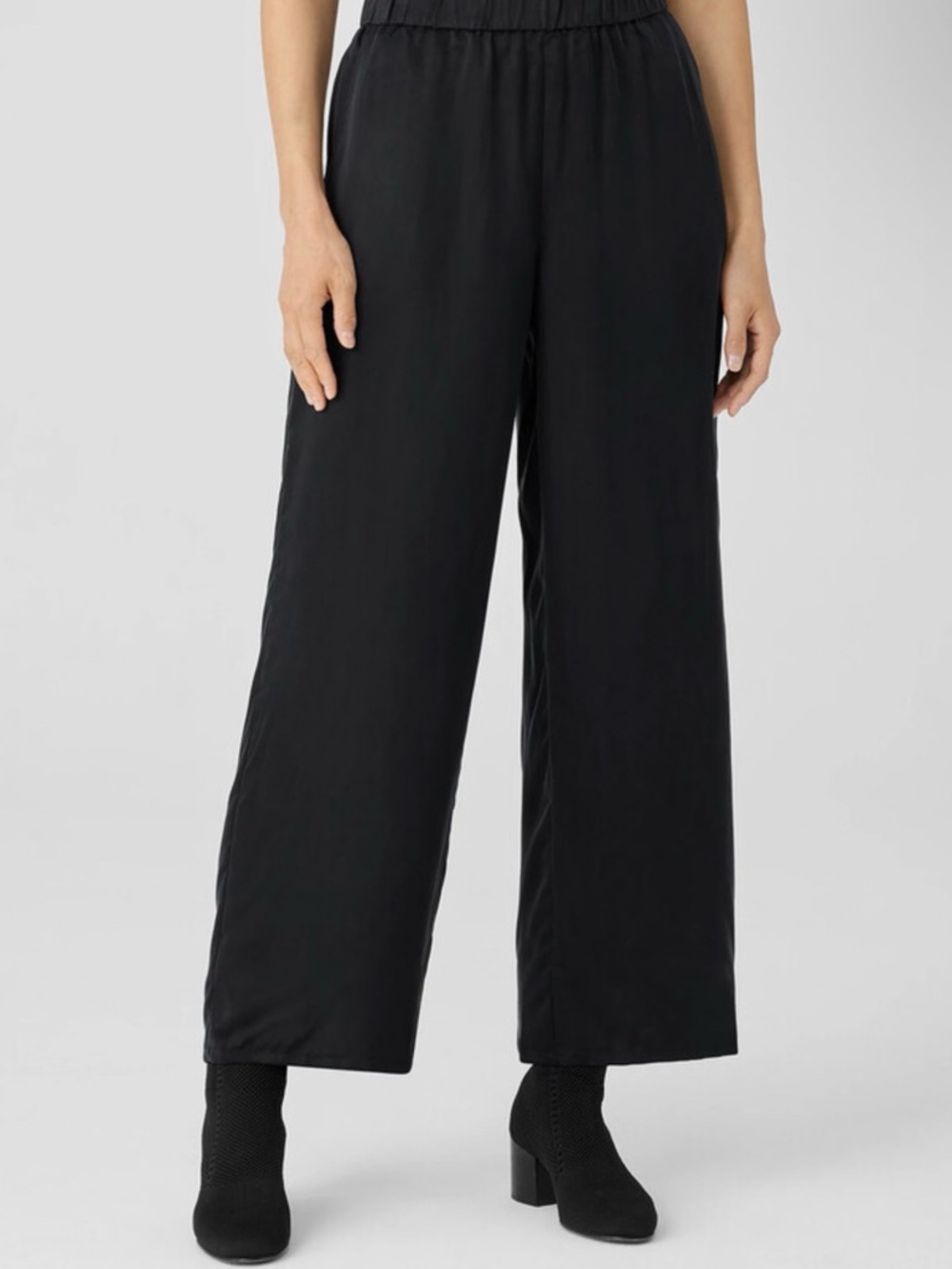 Eileen Fisher Sandwashed Cupro Wide Leg Pull-On Pants - Black XL NEW NWT